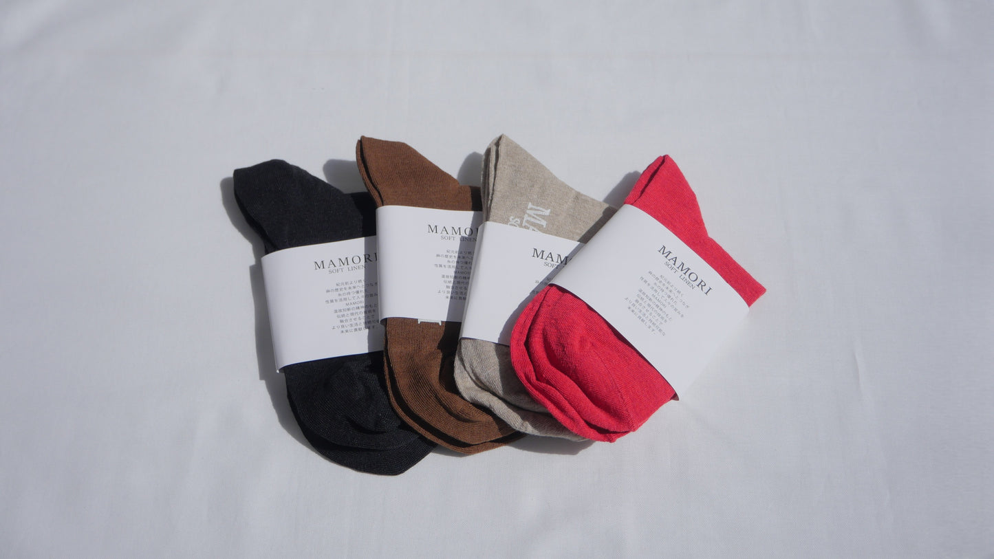 MAMORI Soft Linen 　Socks F　Lightweight　80/1  Short Crew Type