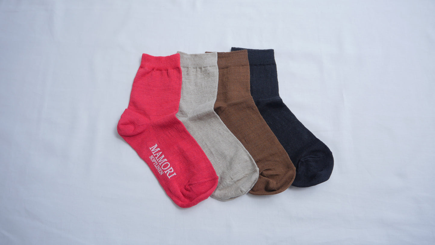 MAMORI Soft Linen 　Socks F　Lightweight　80/1  Short Crew Type